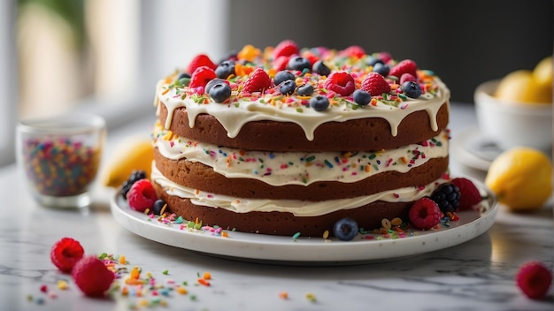 chocolate cake with berries photo