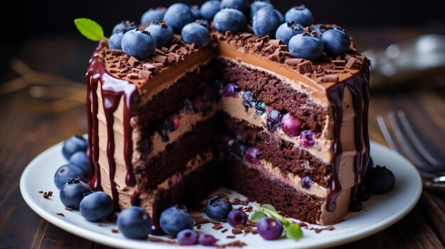 Chocolate cake with blueberries