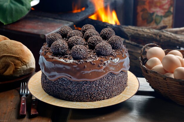 Chocolate cake with bonbon