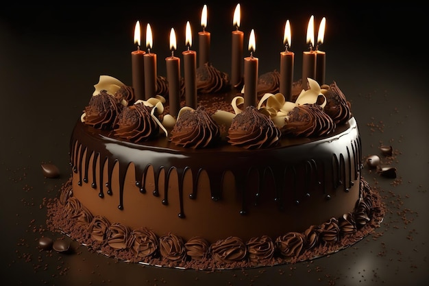 Chocolate cake with candles for a happy birthday
