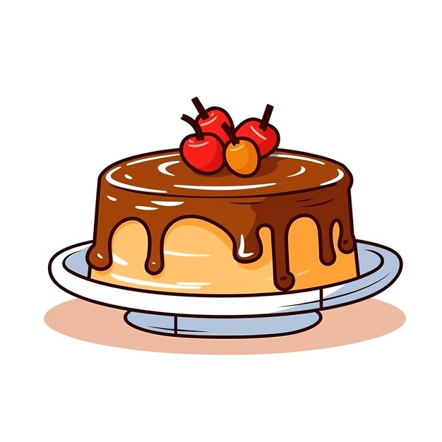 Chocolate cake with cherries on a white background