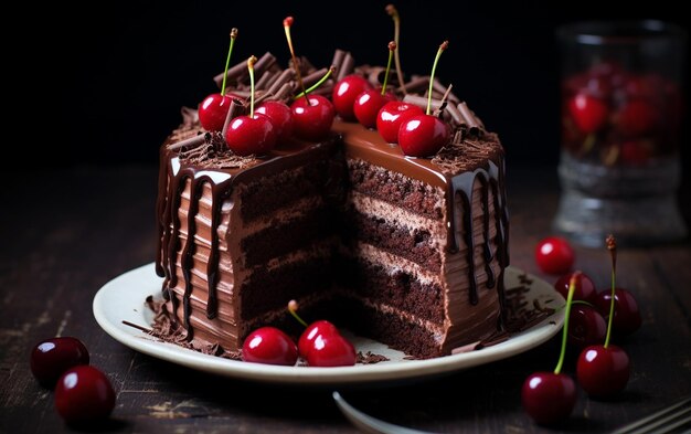 Chocolate Cake with Cherry Generative AI