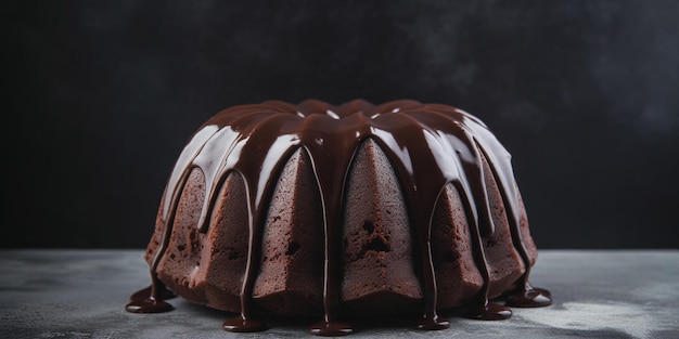 A chocolate cake with chocolate drizzle and drizzled with chocolate sauce.