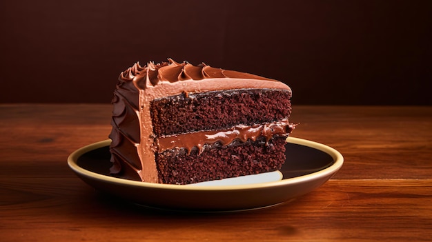 A chocolate cake with chocolate frosting on a plate