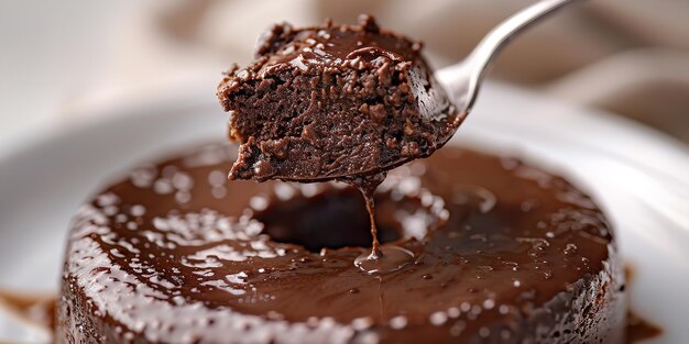 a chocolate cake with chocolate frosting and a spoon in the background