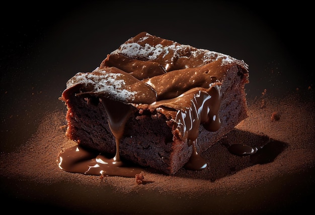 Chocolate cake with chocolate glaze on dark background