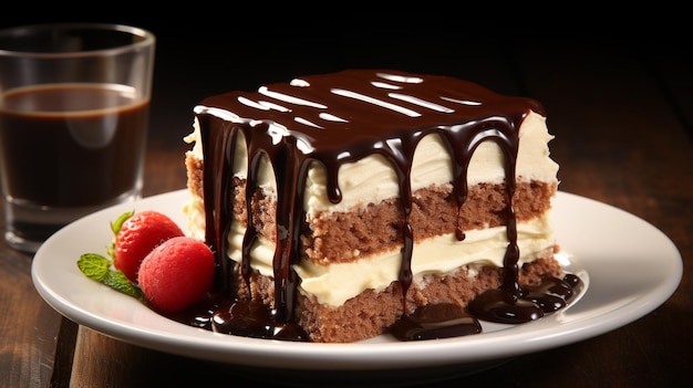 chocolate cake with chocolate sauce HD 8K wallpaper Stock Photographic Image