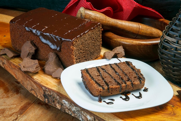 Chocolate cake with chocolate sauce