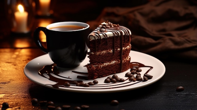 Chocolate cake with coffee photo high quality