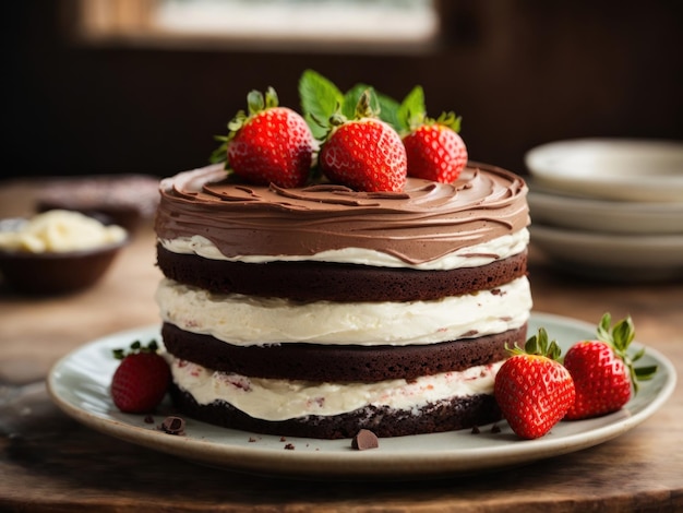 Chocolate cake with cream layers pastry Generative AI