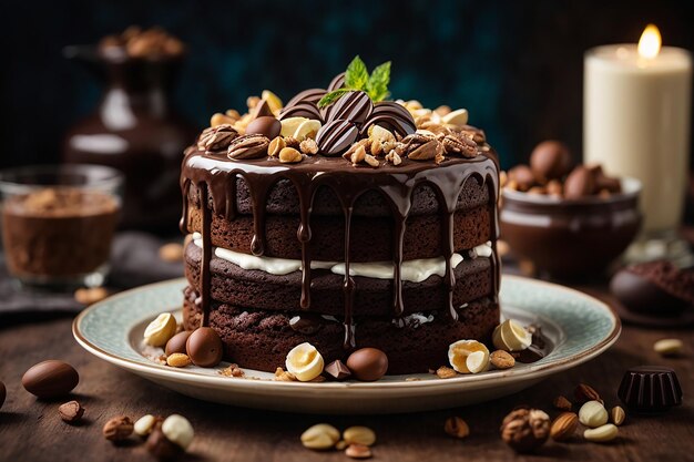 クリームナッツとチョコレートスプレッドのチョコレートケーキ