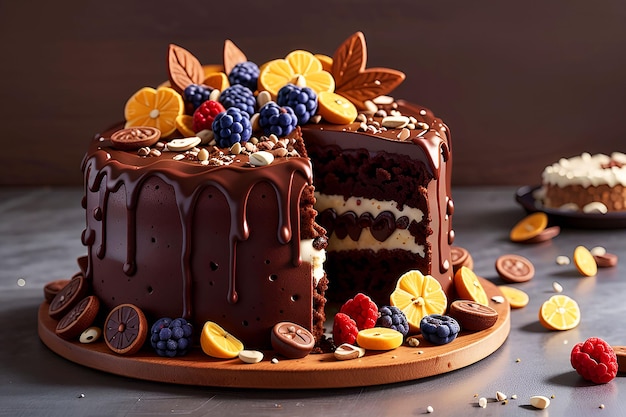 写真 チョコレートケーキとドライフルーツ