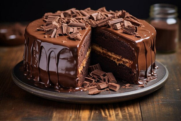 粉砂糖 を 塗っ て いる チョコレート ケーキ