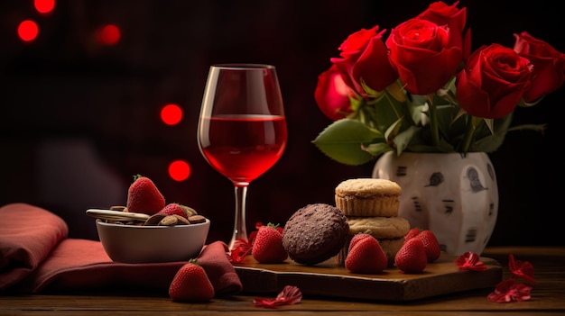 Foto torta al cioccolato con fiori e cuori per il giorno di san valentino