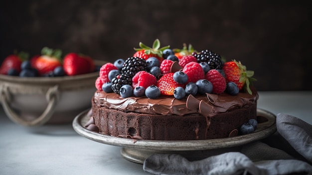 Chocolate cake with fresh berries a classic and indulgent dessert Generative AI image