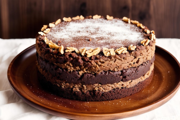 A chocolate cake with a layer of nutella on top