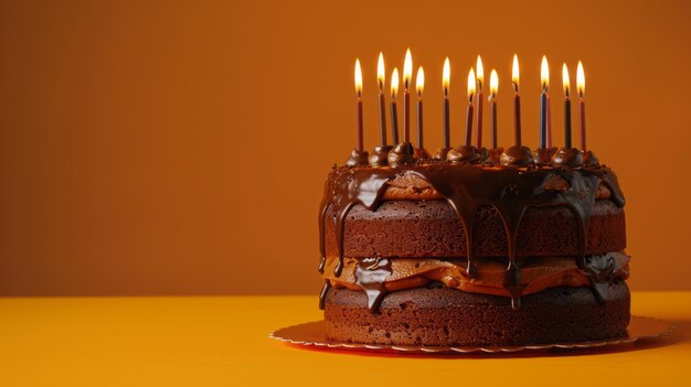 Chocolate cake with lit candles