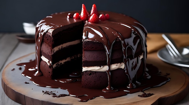 Chocolate cake with melting dark