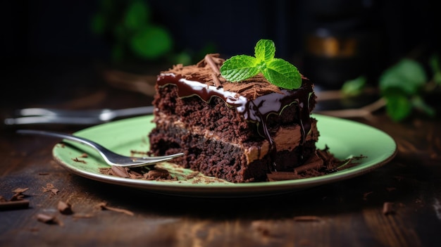 Chocolate cake with mint Illustration AI GenerativexA