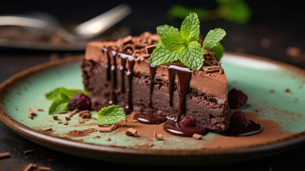 Chocolate cake with mint Illustration AI GenerativexA