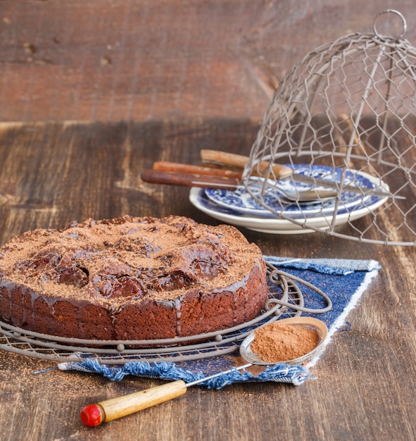 Chocolate cake with plums