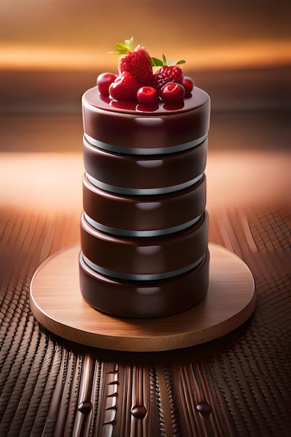 A chocolate cake with raspberries on top of it