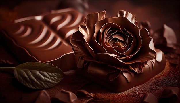 A chocolate cake with a rose on it