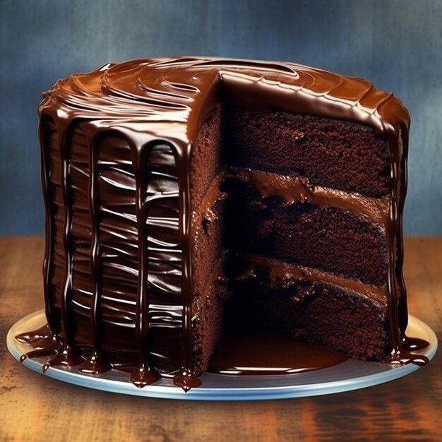 Foto una torta di cioccolato con una fetta tagliata