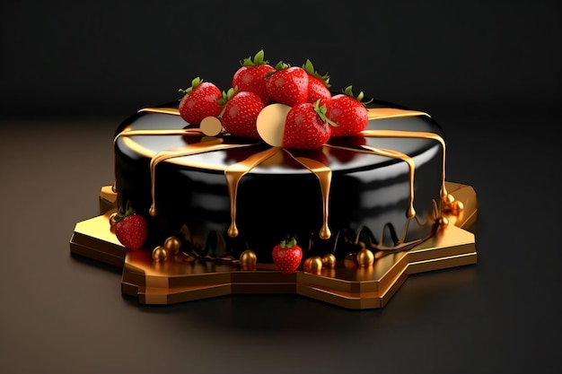 a chocolate cake with strawberries on top of it