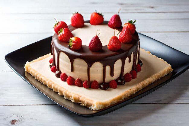 A chocolate cake with strawberries on top