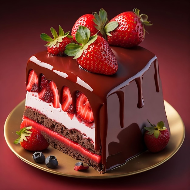 A chocolate cake with strawberries