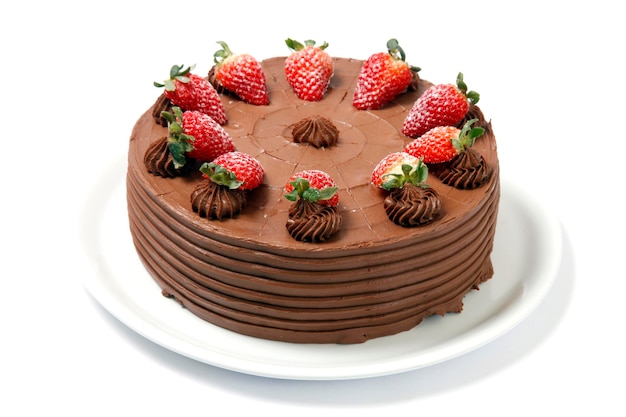 Chocolate cake with strawberry and dripping chocolate sauce