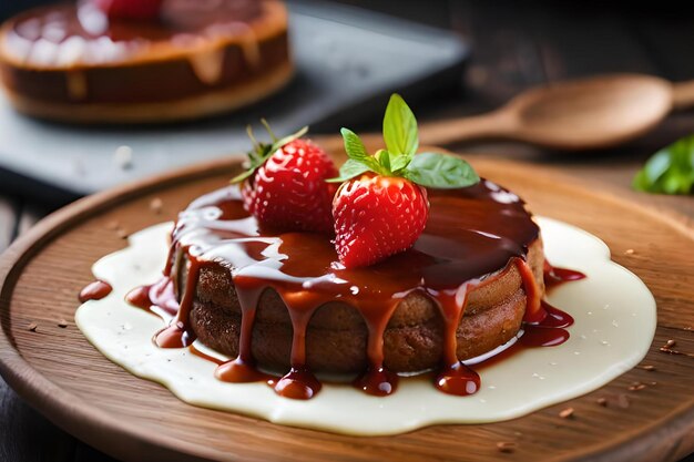 A chocolate cake with a strawberry on top