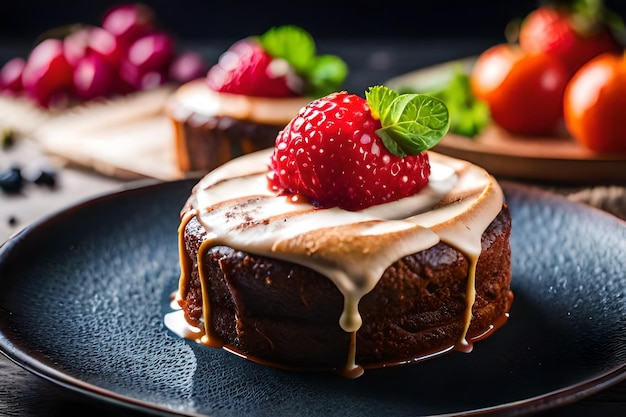 a chocolate cake with a strawberry on the top