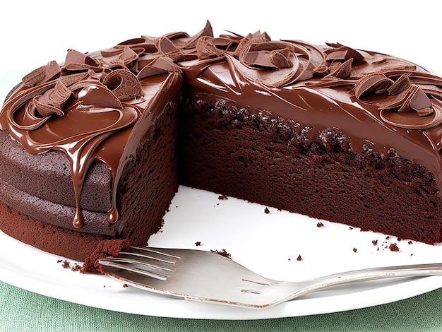Foto torta al cioccolato su sfondo bianco