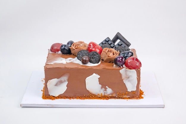 Photo chocolate cake with wine lychee and wafer