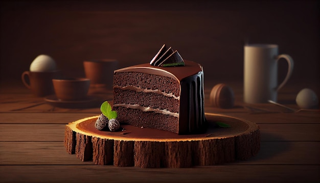 Chocolate cake on wooden table