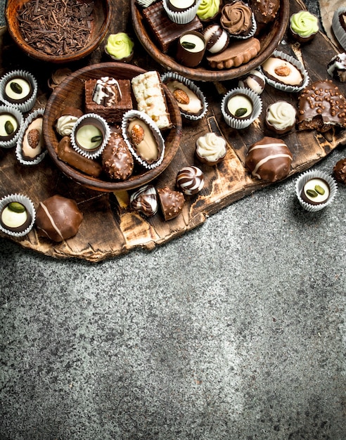 Chocolate candies in a bowls   