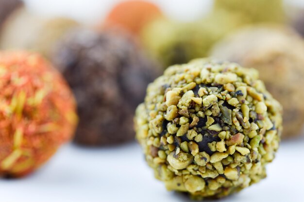 Chocolate candies on white background