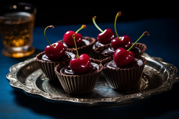 Фото Шоколадные конфеты с вишней на подносе