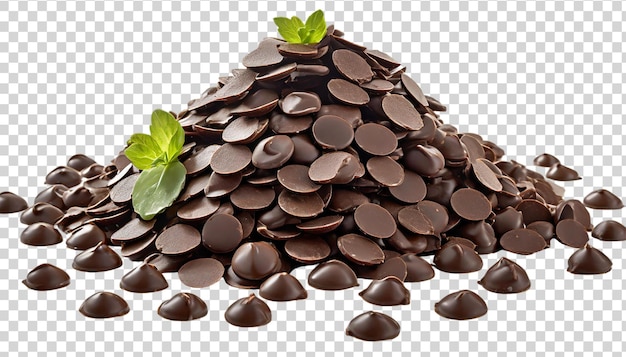 투명 한 배경 에 분리 된 초록색 잎 을 가진 초콜릿 사탕