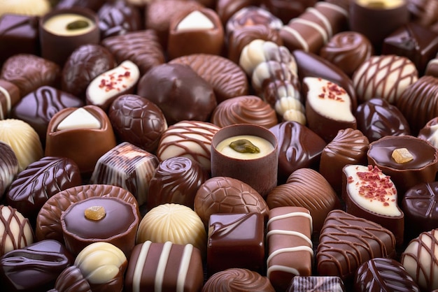 チョコレート菓子背景の甘さの盛り合わせとデザート各種