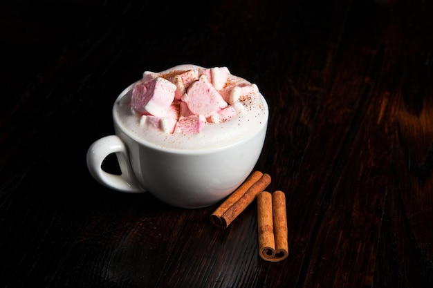 Chocolate cappuccino with marshmallows and cinnamon