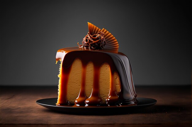 Chocolate caramel cake on a plate illustration images