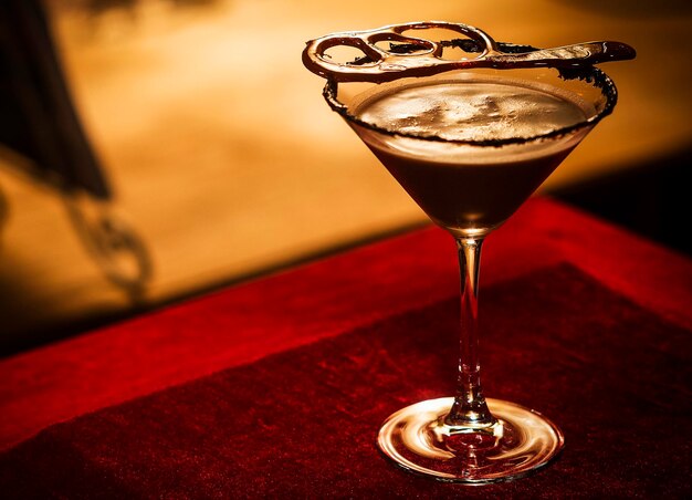 Photo chocolate caramel cream martini mixed cocktail glass