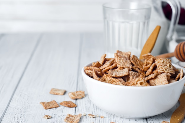 Chocolate cereal rings in bowl