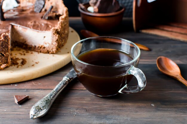 チョコレートチーズケーキと一杯のコーヒー