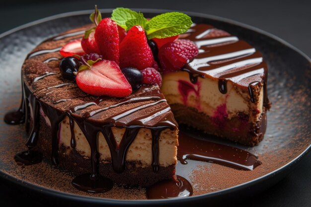 chocolate cheesecake with strawberries on top