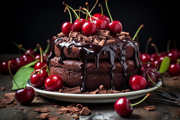Фото Шоколадный вишневый миндальный торт с слоями ореховой вкусности