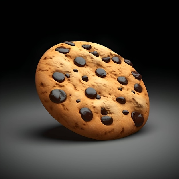 Chocolate chip cookie on black background 3d render illustration